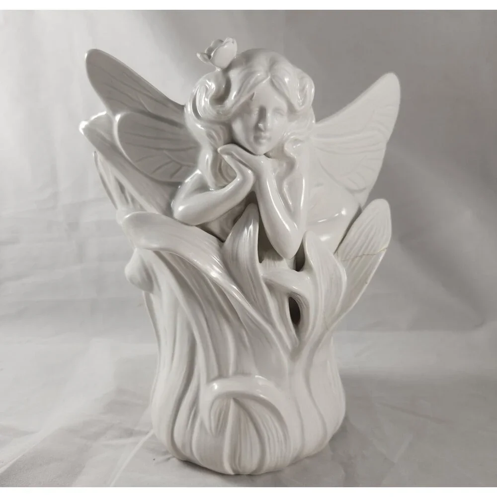 Vtg Fitz and Floyd White Bisque Porcelain Fairy Planter or Vase 8.5